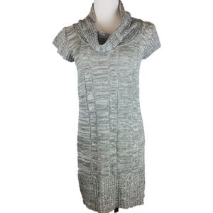 Sweater Dress Cowl Neck Cap Sleeves Gray Size L